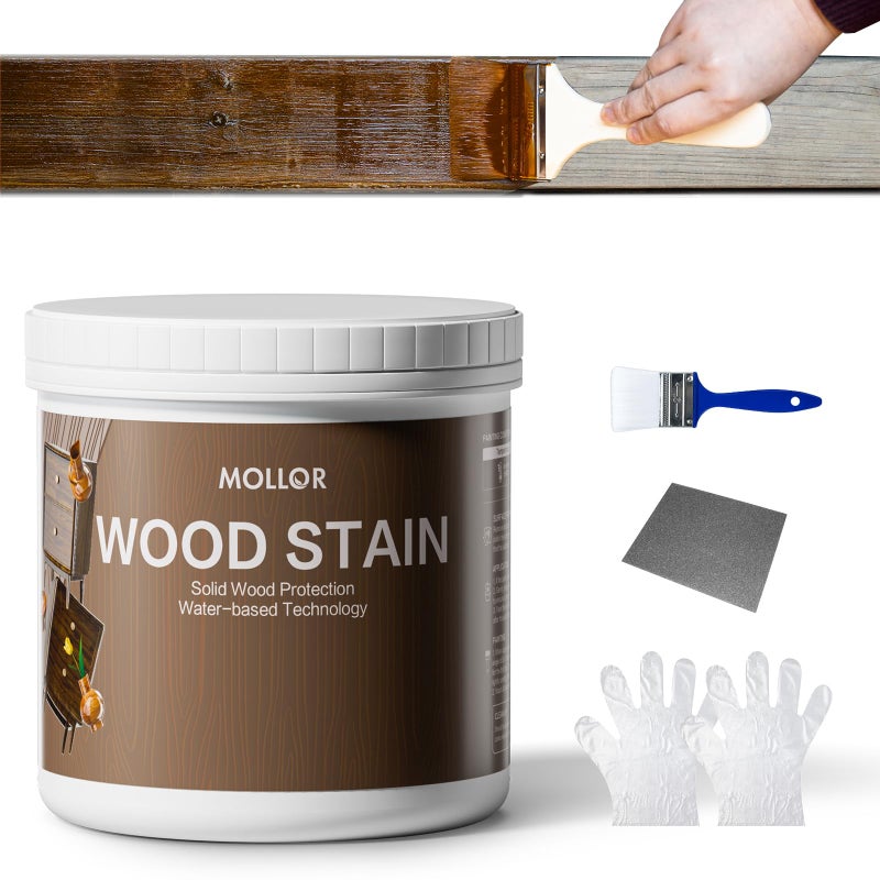 MOLLOR Wood Stain Water Based, Multiple Finishes Wood Oil for Indoor and Outdoor Furniture, Wood Paneling, Cabinets and More, Fast Drying, Low Odor (32oz, Black Walnut with Tools) - Image 1